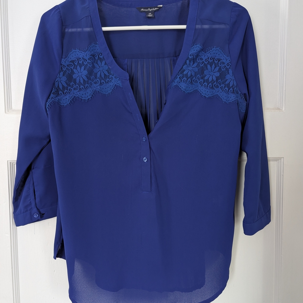 America Eagle Royal Blue Blouse with Lace Trim